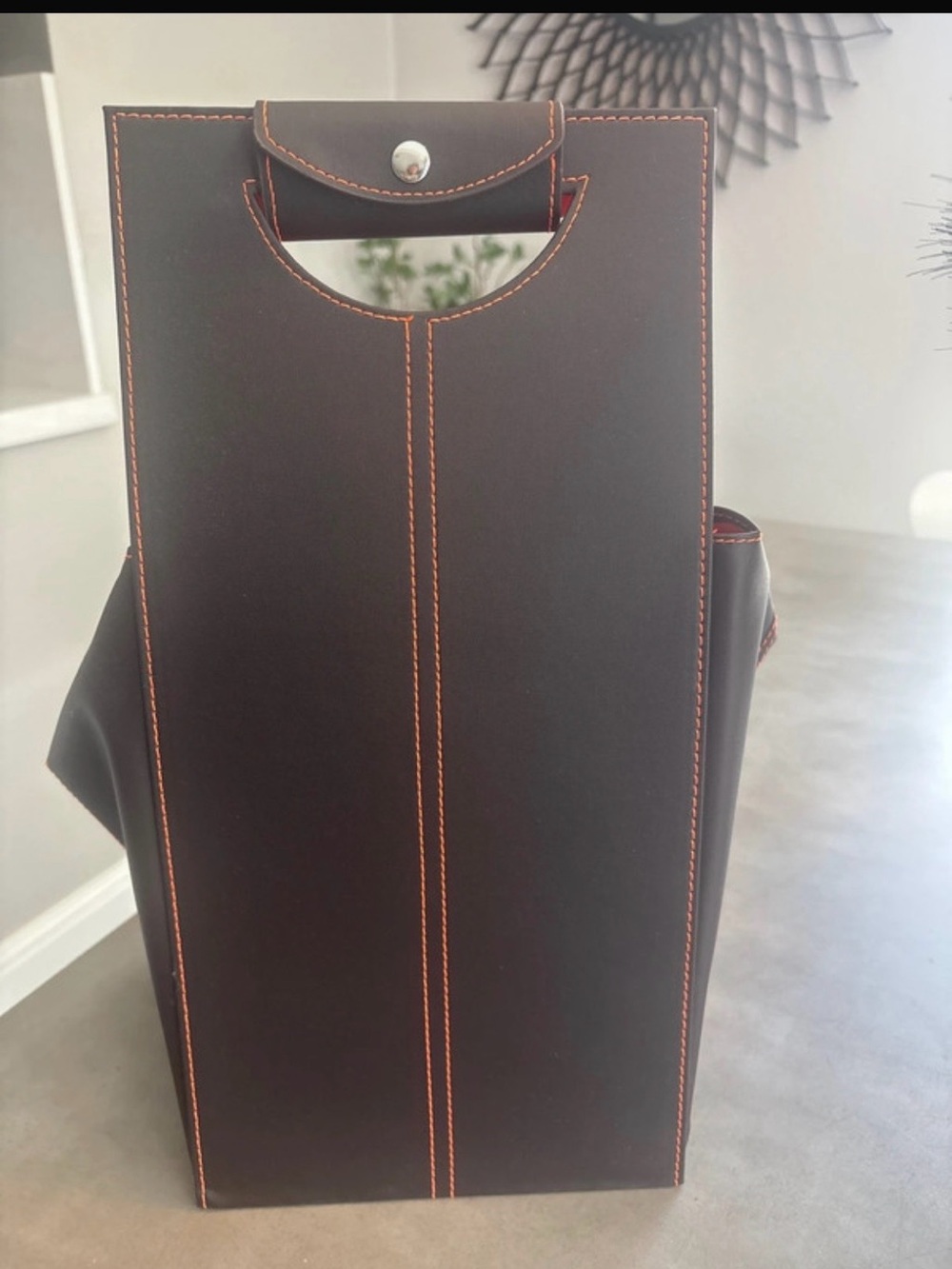 Wine Leather Tote Bag with Orange Stitching, NWOT